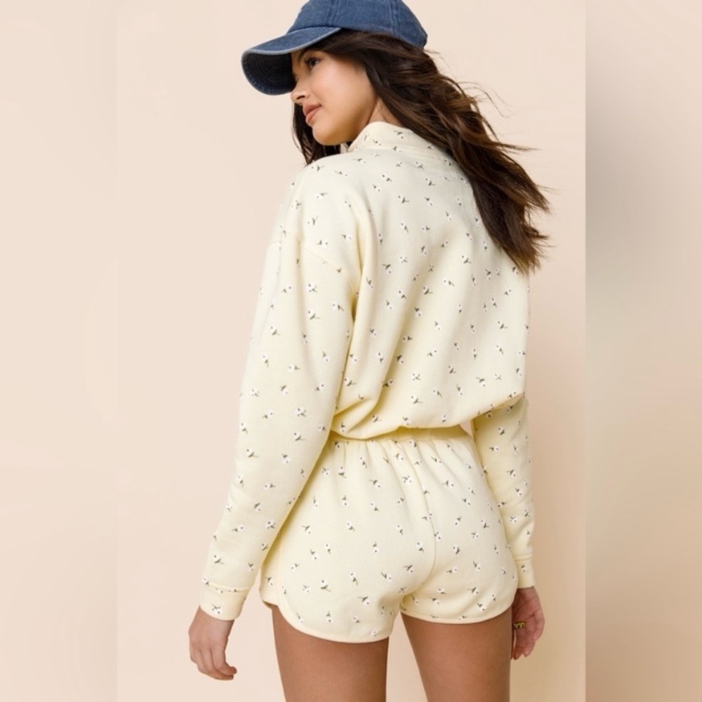 ALYA Rae Daisy Floral Set Yellow Cropped Sweatshirt & Shorts Women’s L/XL EUC